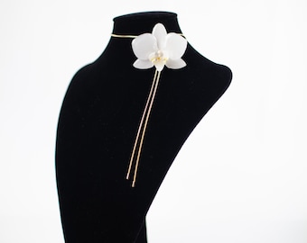 Real Orchid Pendant Necklace, Adjustable Choker, Jewel Orchid Jewelry