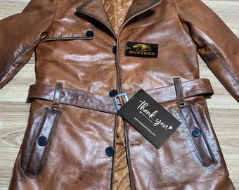 Men's Genuine Leather Trench Coat - Brown Vintage Style Overcoat , Long Coat Leather Jacket, Genuine Leather Coat , Stylish Real Leathers