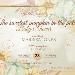 FALL PUMPKIN BABY shower customizable 5x7 printable invitation