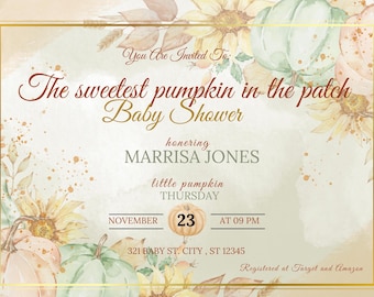 Invito stampabile personalizzabile per baby shower FALL PUMPKK 5x7