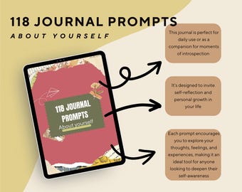 118 Self Journal Prompts, Journaling Prompts, Self-Esteem Workbook, Mindfulness Practices, Self-Love Exercise, Workbook