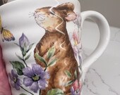 Spring Easter Bunny Pitcher and 2 Large Mugs, 3 piece Easter Bunny Set, 1 pitcher and 2 mugs