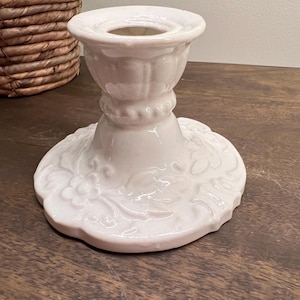 Vintage Creamy White Candlestick Holder, designed candlestick holder, handpainted in Japan.