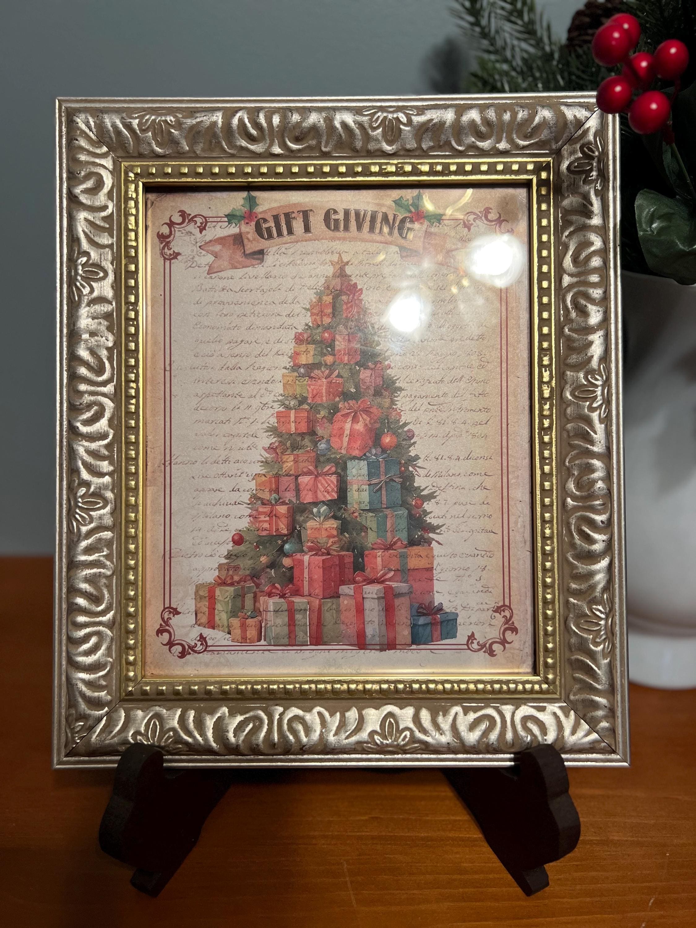 Xmasセールアンティークフォトフレームゴールドヴィンテージ Vintage Gold Frame With Vintage Inspired Christmas Tree Print - Etsy