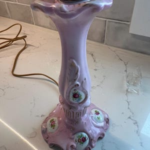 Antique victorian pink rose lamp with gold accents, pink rose shabby chic lamp