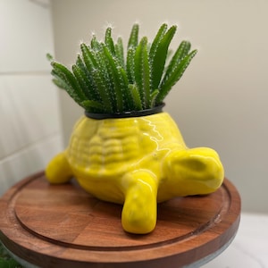 Vintage Bright Yellow Glazed MCM Turtle Planter, MCM Jenkins Ceramics planter, turtle vase/planter, made in USA.