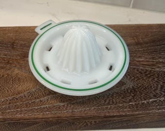 Vintage Hazel-Atlas Platonite milk glass citrus juicer reamer top from the 1940s, vintage juicer