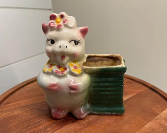 Vintage Pig by Chimney Ceramic Planter, MCM Decor