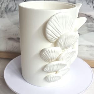 White Tubular Planter with Mushroom Details & Separate Insert | 3D Printed Modern Decor | Unique Plant Holder