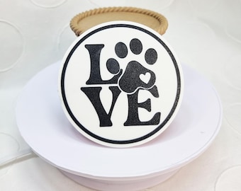 Zwart-witte Paw-onderzetters - 3D-geprinte ronde 'Love'-set 4