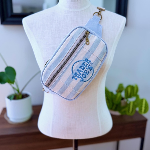 Reworked Trader Joe's Crossbody || Striped Tote Crossbody || Fanny Pack