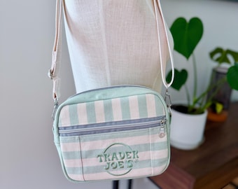 Reworked Trader Joe's Crossbody or Shoulder Bag || Striped Tote Crossbody