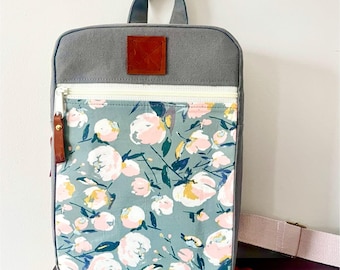 Floral Crossbody Sling Bag | Mini Backpack Purse with Leather Accents