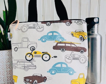Retro Cars Insulated Lunch Tote – Washable Kids Lunch Bag (IMPERFECT/AS IS)