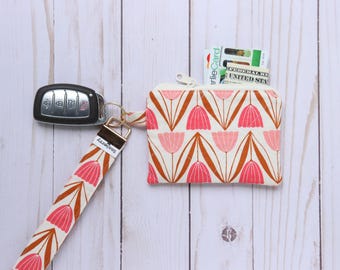Cotton Keychain Wallet | Floral Print Card Holder, Cash Pouch