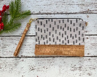 Cork Wristlet Clutch - Handmade Fabric, Detachable Strap