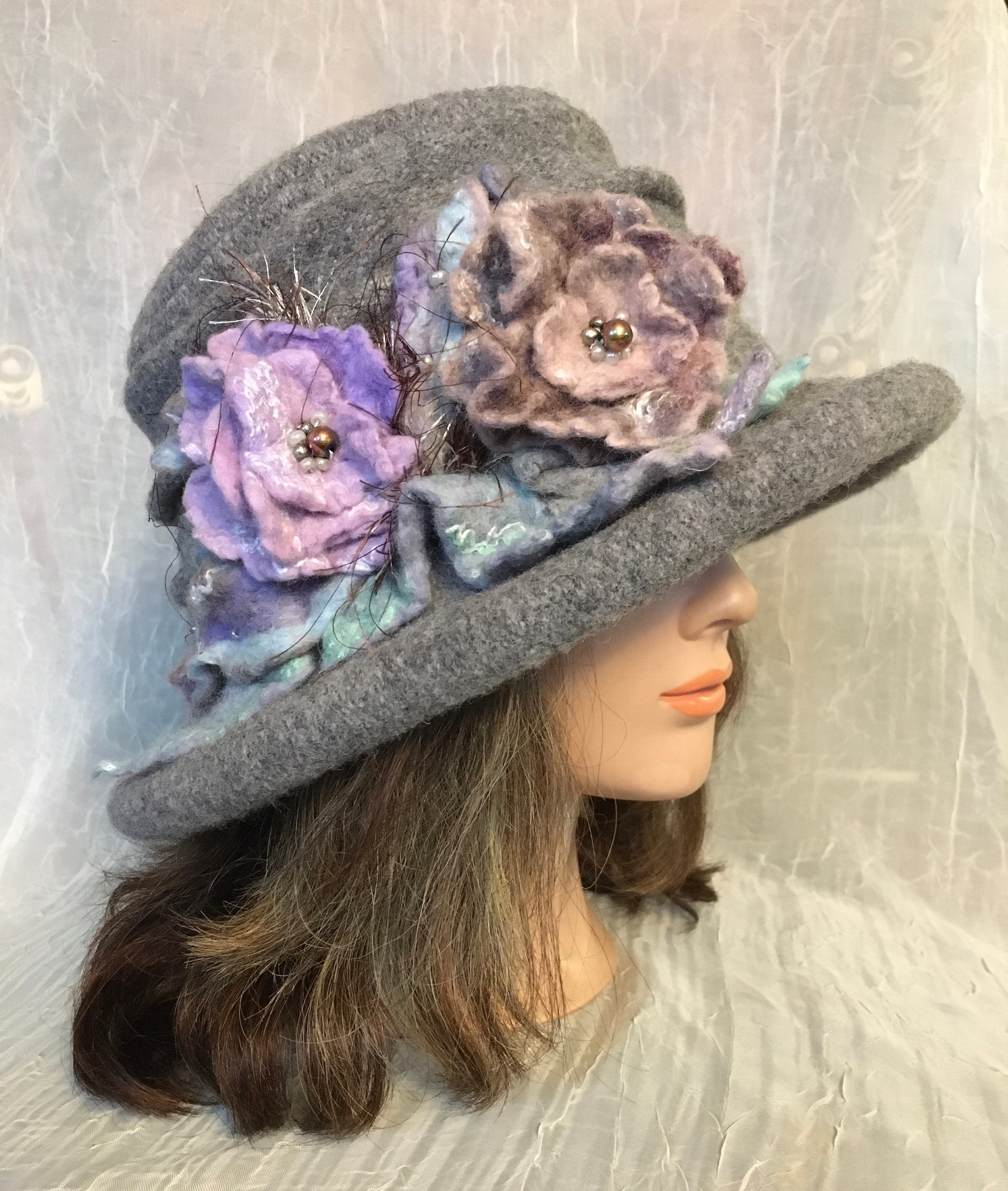 Ooak Boiled Wool Grey Gray Basket Hat Wet Felted Felted  display picture 1