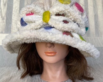 Sherpa  , merino wool oatmeal , polka dot , cream flapper warm winter hat tatiana123