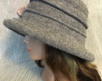 OOAK Handmade Felted Wool Cloche Bucket Hat Gray Artisan Boiled Wool Winter Handmade Felt Cloche Hats for Women for sale | eBay main image 4
