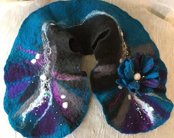 Wool neckwarmer  scarf    Teal greet purple blue black  merino wool scarf