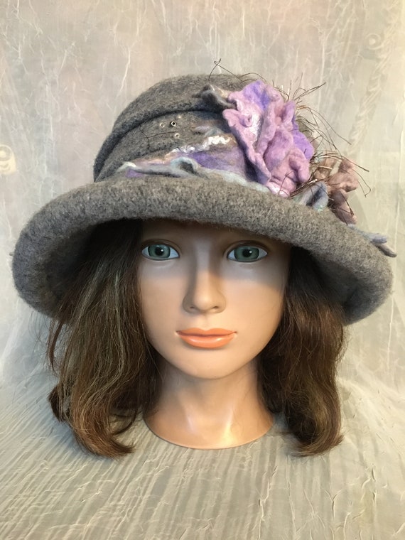 Ooak Boiled Wool Grey Gray Basket Hat Wet Felted Felted  display picture 3