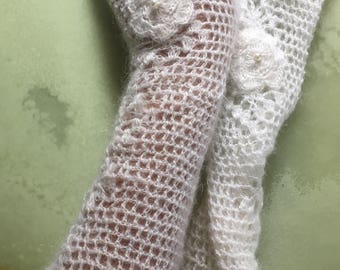 Gants longs en laine blanche tricotée, gants de mariage, laine, gants en peluche de chèvre