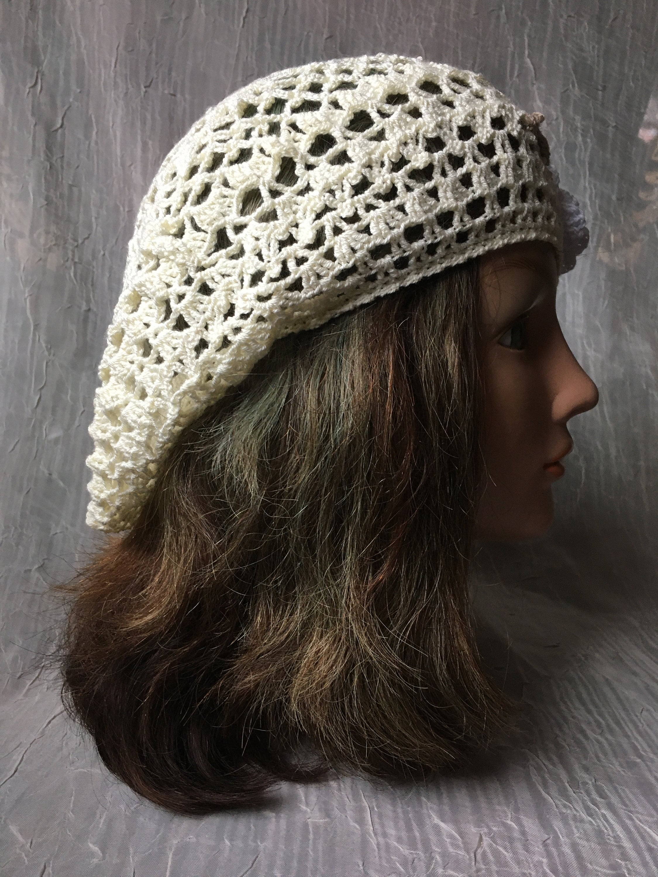 Summer Crochet Beret Hat Beanie Cream Taupe White With  display picture 1