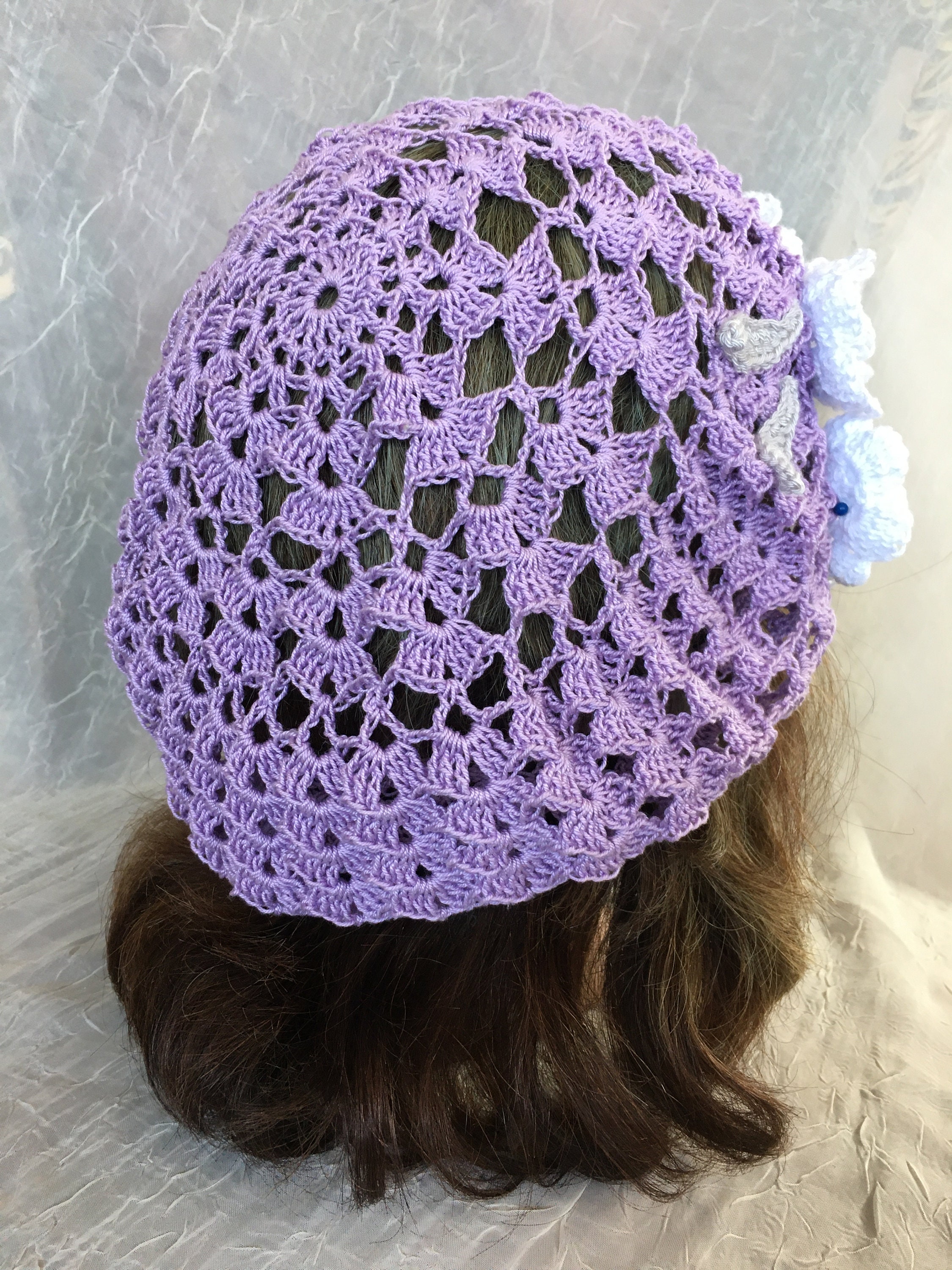 Summer Crochet Beret Hat Beanie Purple Lavender Lilac White  display picture 1