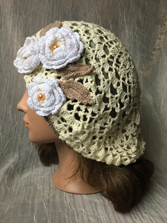 Handmade Crochet Cream Beret euro BoHo coquette ZLYC Women Summer Knit Beret Handmade Crochet Cutout  main image 4