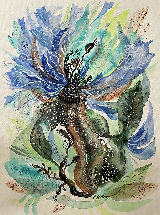 水彩オリジナル絵画 12/16 インチ。青い花が咲きました。 - Etsy 日本