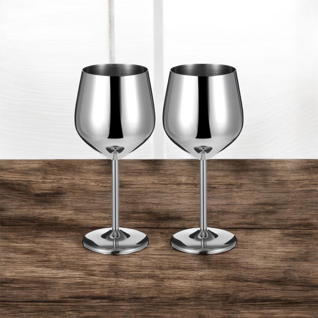 Engraved Stainless Steel Wine Goblet Set • Custom Pair • Silver, Gold ...