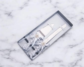 Personalisierte Hochzeitstorte Messer und Tortenheber Set - Individuell gravierte | Silber | Hochzeitsgeschenk, Jahrestag