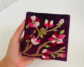 Custom Velvet Embroidered Jewelry Box with Personalized Vinyl – Elegant Keepsake for Her