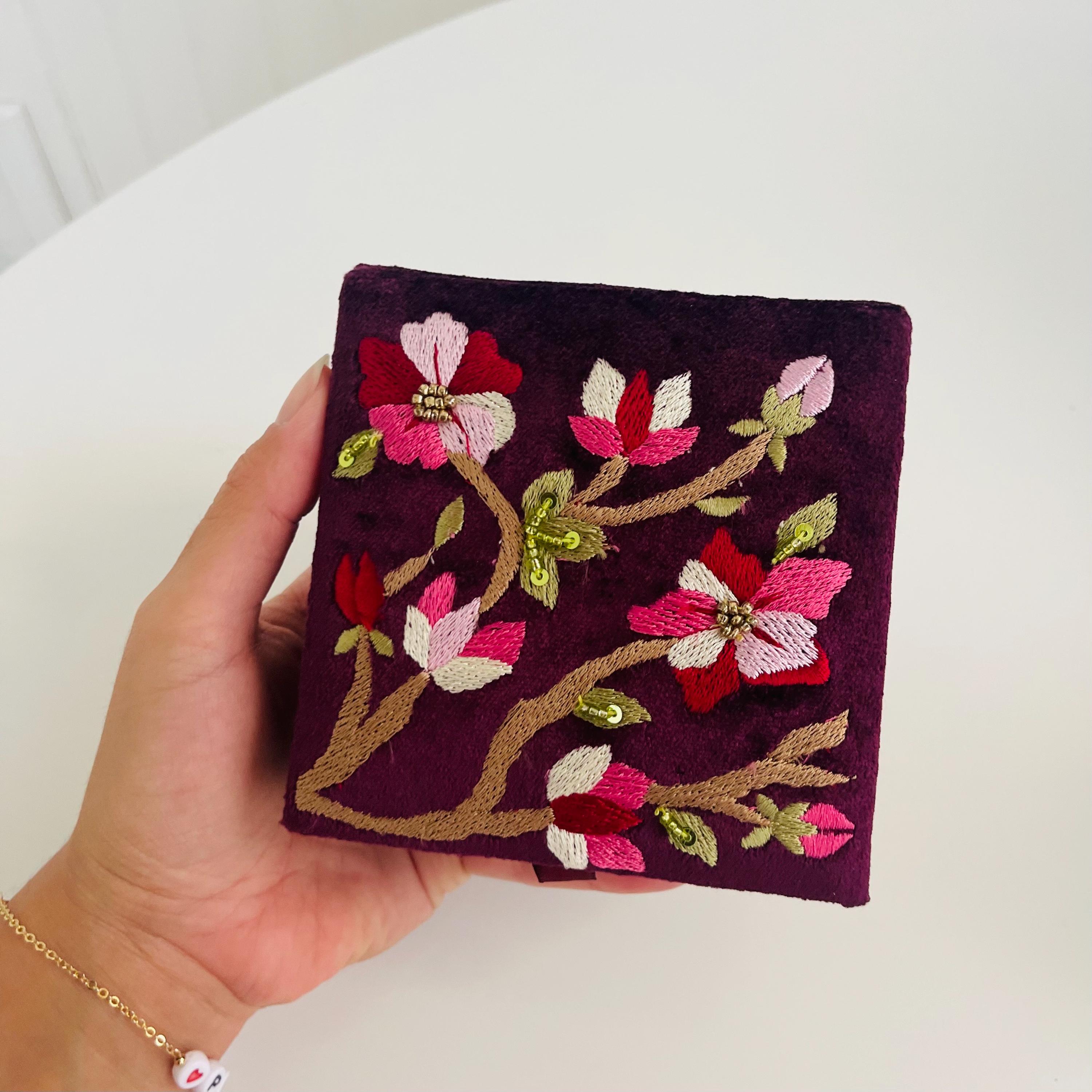 Custom Velvet Embroidered Jewelry Box with Personalized Vinyl - Elegant…