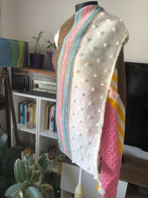 Multi Colored Cellular Designed Winter Shawl Etsy Canada