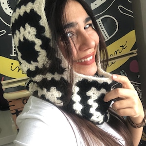 Black and White Winter Balaclava for Women,Wool Balaclava