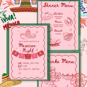 Mexikanische Nacht inspirierte Einladung Dinner & Drinks Menüs, Themenabende, Menüvorlagen, Partyeinladungen, Mexikanische Themennacht
