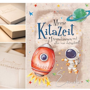 Freundebox - Meine Kitazeit Weltraum - Edle Box mit  10 Foldern für Freunde und 5 Diarybögen für eigene Abenteuer.