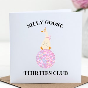 Carte d'anniversaire Silly Goose Club des années 30, imprimable, boule disco, carte de voeux pour les 30 ans, téléchargement immédiat, époque des années 30, carte pour elle
