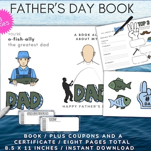 Father's Day Book Printable, All About My Dad, World's Best Dad, Father's Day Activity Page, Fishing Dad, Best Dad Ever, Coloring Book