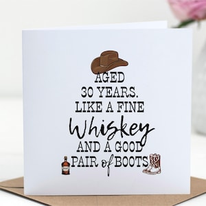 Whiskey 30th Birthday Card Printable, Funny Card for Husband, Bourbon Lover Greeting, Cowboy Birthday Card, Instant Download