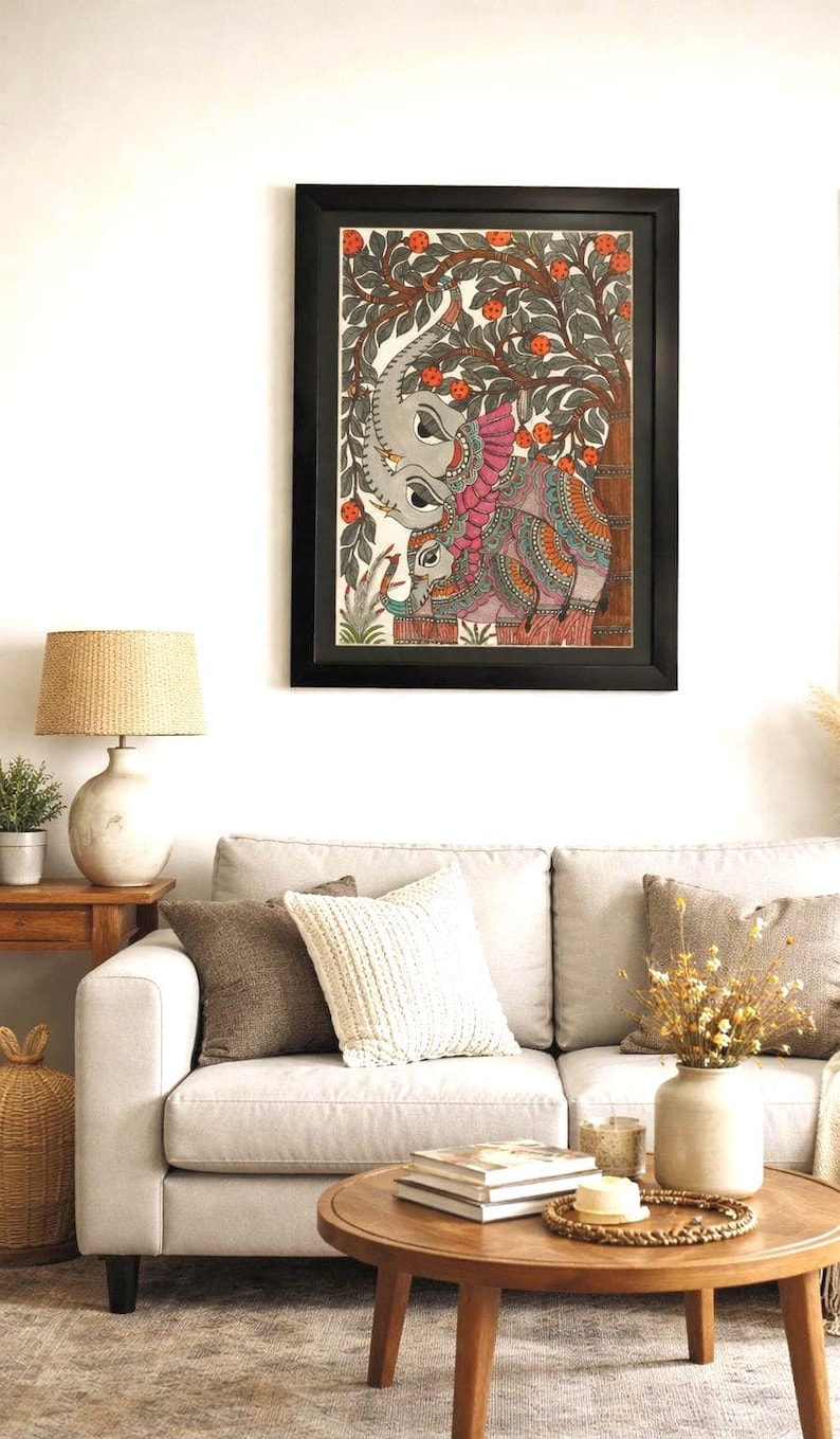 Hand-painted Madhubani Elephant Art- Traditional Indian Folk Painting On Paper| Size- A3 image 4