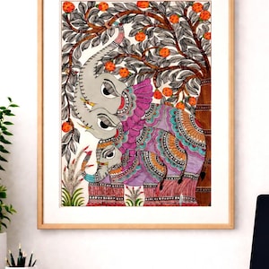 Hand-painted Madhubani Elephant Art- Traditional Indian Folk Painting On Paper| Size- A3 image 5