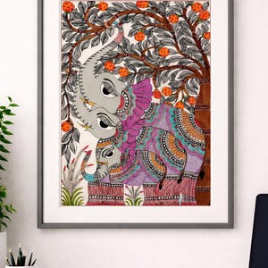 Hand-painted Madhubani Elephant Art- Traditional Indian Folk Painting On Paper| Size- A3 image 1