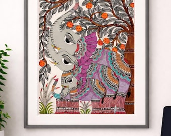Hand-painted Madhubani Elephant Art- Traditional Indian Folk Painting On Paper| Size- A3