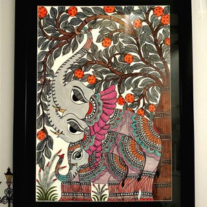 Hand-painted Madhubani Elephant Art- Traditional Indian Folk Painting On Paper| Size- A3 image 3