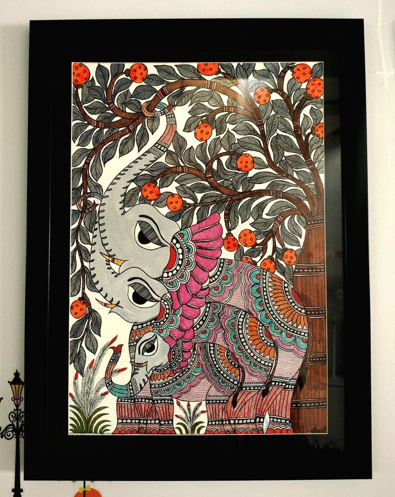 Hand-painted Madhubani Elephant Art- Traditional Indian Folk Painting On Paper| Size- A3 image 3