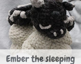 Ember the Sleeping Baby Dragon PDF Amigurumi Pattern LOW SEW