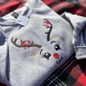 Reindeer Christmas Embroidered Sweatshirt | Festive Holiday Sweatshirt