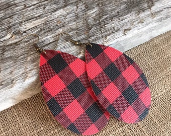 Buffalo Plaid Faux Leather Earrings
